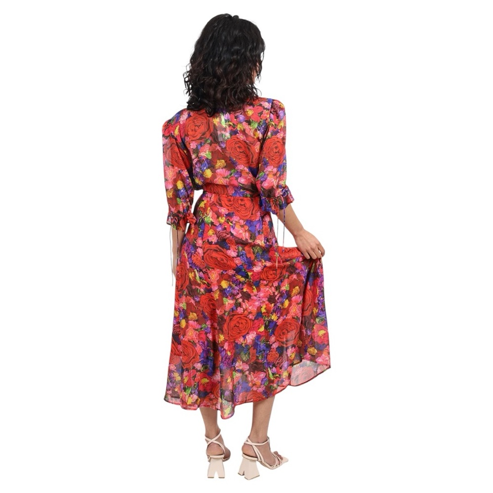 The Kooples Summer Night Red Floral-Print Silk Wrap Midi Dress - Picture 3 of 7